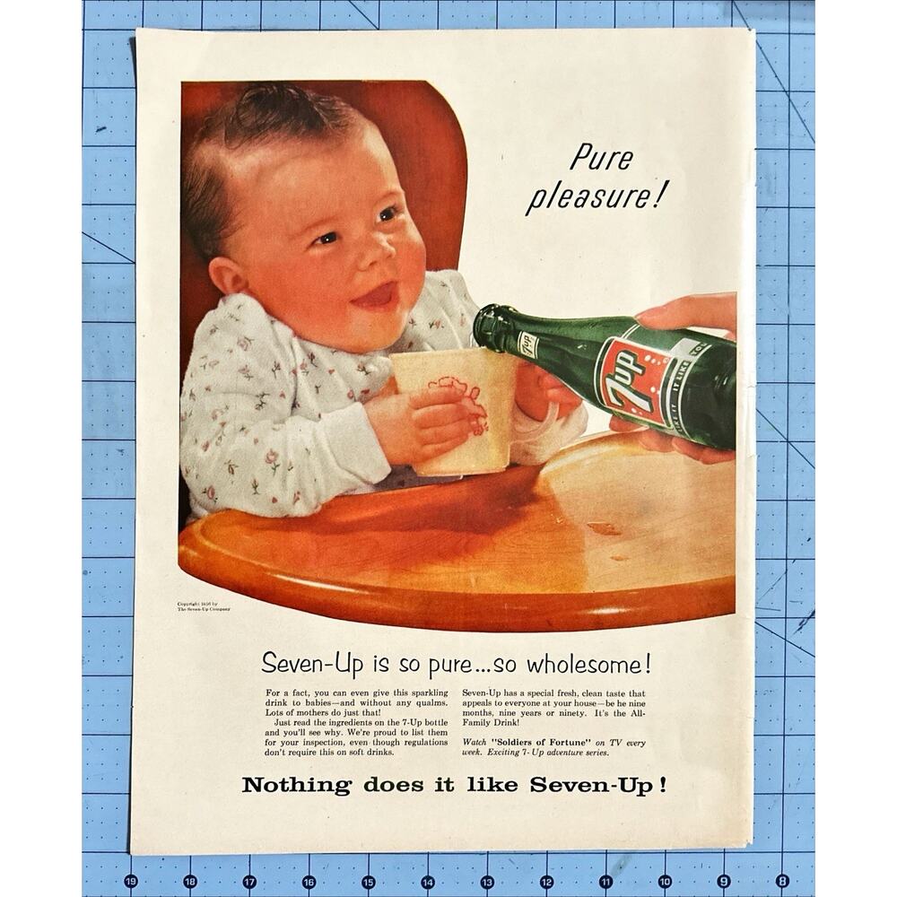 1956 Print Ad 7-UP Soda Baby Pure Pleasure